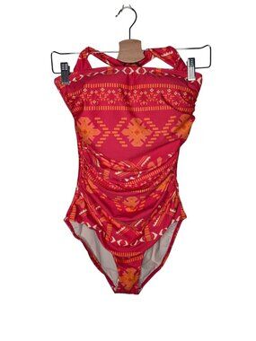 Hermoza Marilyn One-Piece Swimsuit Tribal Print Size 8 Coral Red